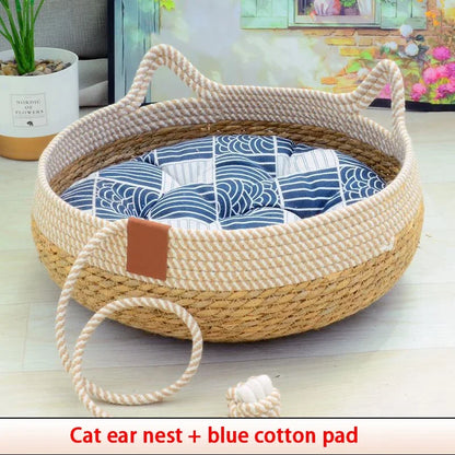 Woven Summer Cat Bed with Removable Cover