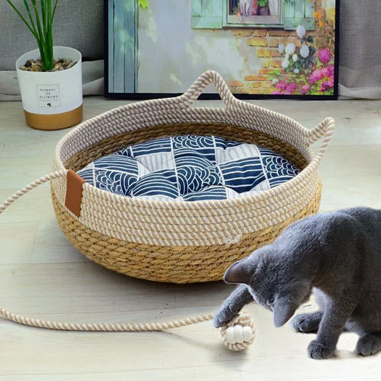 Woven Summer Cat Bed with Removable Cover