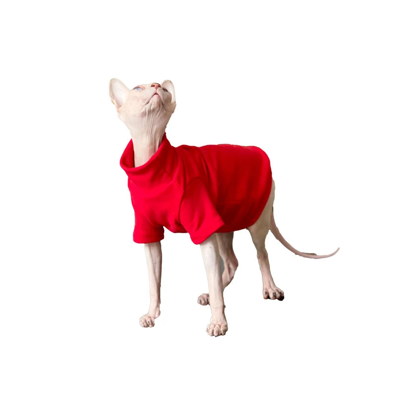 All Season Sphynx Cat Sweater Hairless Cat Dogs Clothes Soft Fleece Coat Turtleneck Pocket Jumpsuit for Devon Rex Cat apparels
