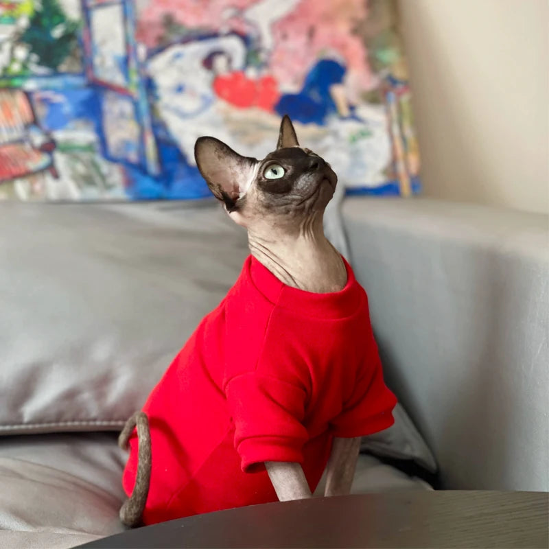 All Season Sphynx Cat Sweater Hairless Cat Dogs Clothes Soft Fleece Coat Turtleneck Pocket Jumpsuit for Devon Rex Cat apparels